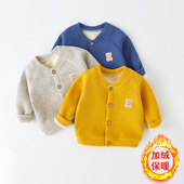 秋冬宝宝加绒外套男女儿童保暖上衣婴儿开衫 上衣卡通毛衣