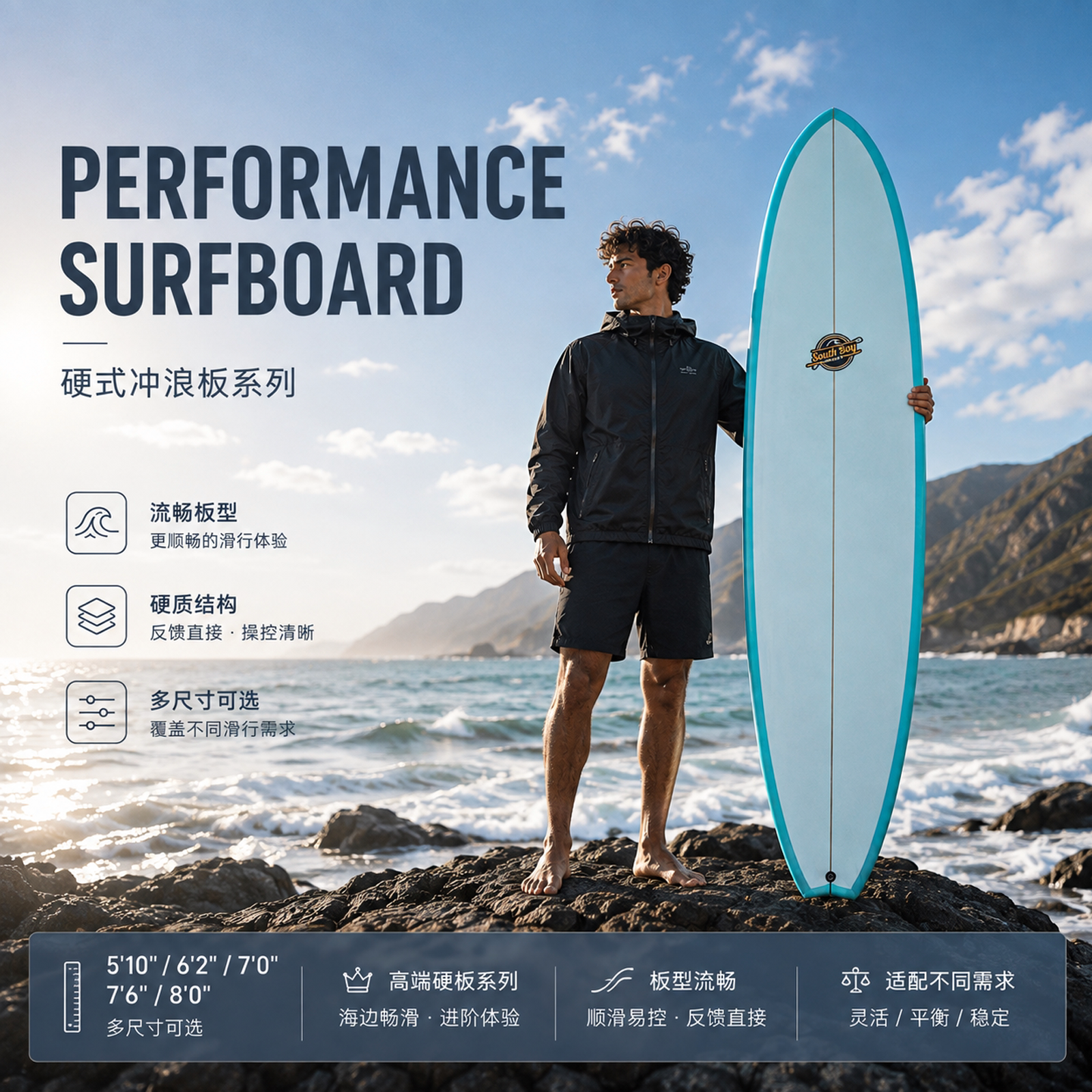 成人进阶硬板冲浪板多尺寸