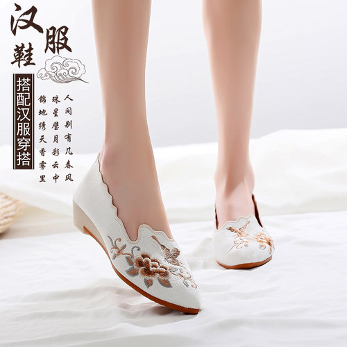 老北京布鞋尖头绣花旗袍汉服鞋
