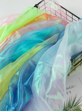 平七彩纱 幻彩亮丝网纱 七荧光彩纱 舞台服装演出布料 透明镭射