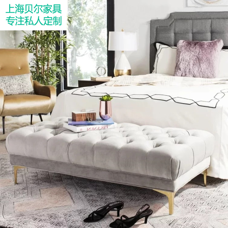 简约现代不锈钢丝绒床尾凳北欧时尚脚蹬服装店沙发凳衣帽间休息凳