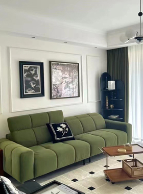 北欧简约军绿色后背可调节四人位沙发上红书直排钢琴键橄榄绿沙发