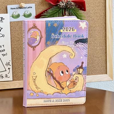 2026年星星人皮质彩页日程本ins高颜值可爱卡通笔记本手账本子