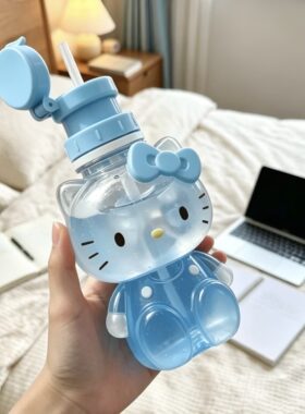 蓝色饮料矿泉水三合一吸管转换头大口径健身水瓶喝水瓶盖防漏外出