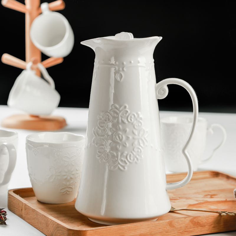 浮雕陶瓷凉水壶大容量下午茶茶壶