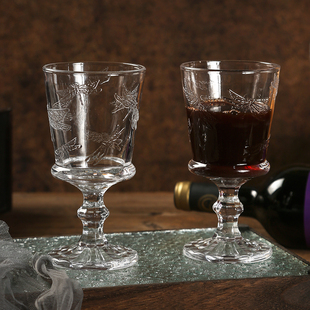 复古浮雕红酒杯高档轻奢高脚杯家用水杯玻璃杯子葡萄酒杯子高颜值