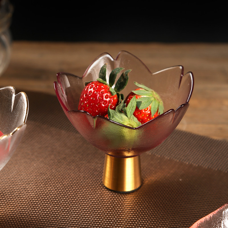 中式茶点碟玻璃高足高脚盘精致干果小吃碟水果点心试吃盘禅意樱花