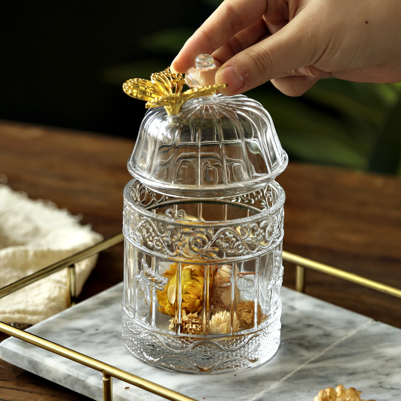 欧式透明玻璃储物罐首饰带盖收纳罐高颜值家居摆件棉签罐糖果罐子,家居饰品,储物罐,淘宝优惠券,粉丝福利购,淘宝优惠卷