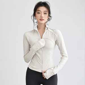 lulu同款立领瑜伽服外套女螺纹紧身显瘦运动长袖跑步速干健身上衣