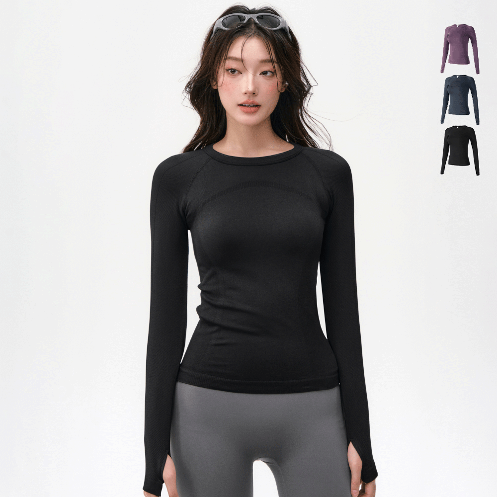 秋季紧身瑜伽长袖女新户外跑步速干运动上衣普拉提训练服健身T恤
