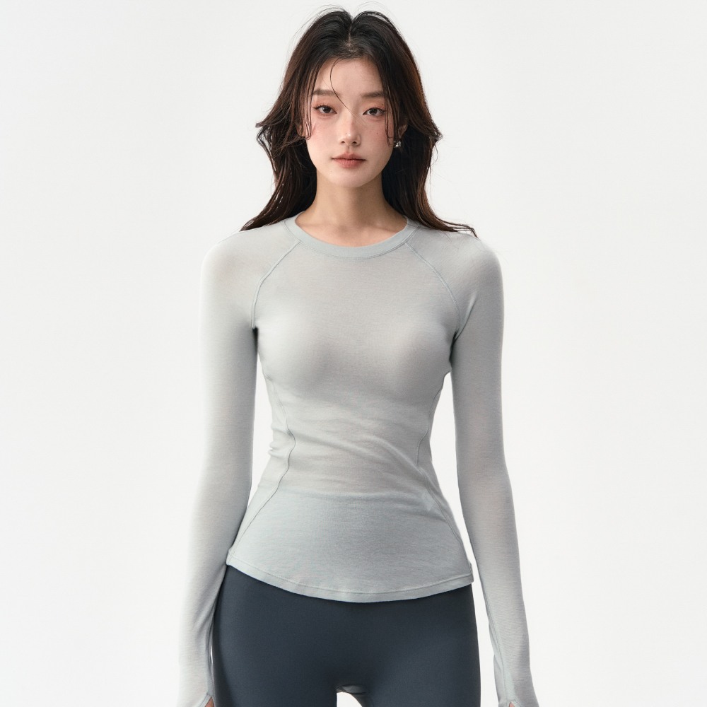 瑜伽长袖女天丝莱赛尔羊毛户外跑步运动上衣普拉提训练服健身T恤