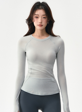 瑜伽长袖女天丝莱赛尔羊毛户外跑步运动上衣普拉提训练服健身T恤