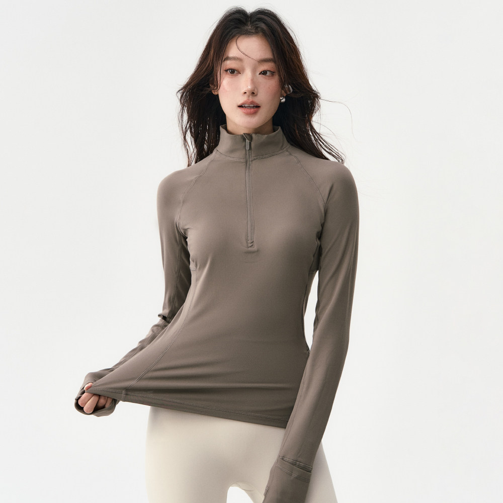 瑜伽上衣女立领半拉链显瘦户外跑步骑行速干运动长袖训练服健身服