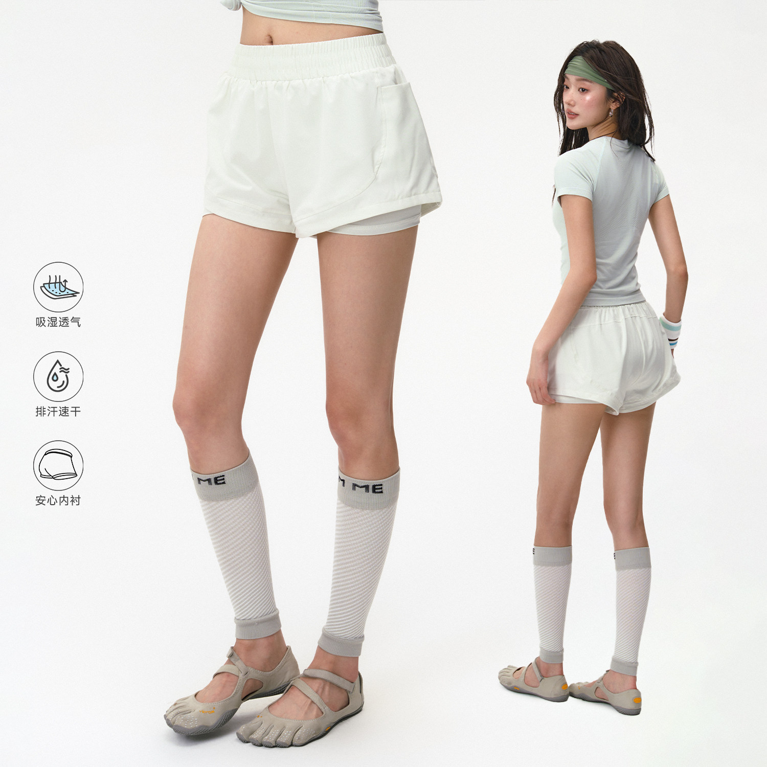 夏季轻薄运动短裤女假两件高腰速干专业跑步训练瑜伽健身服三分裤