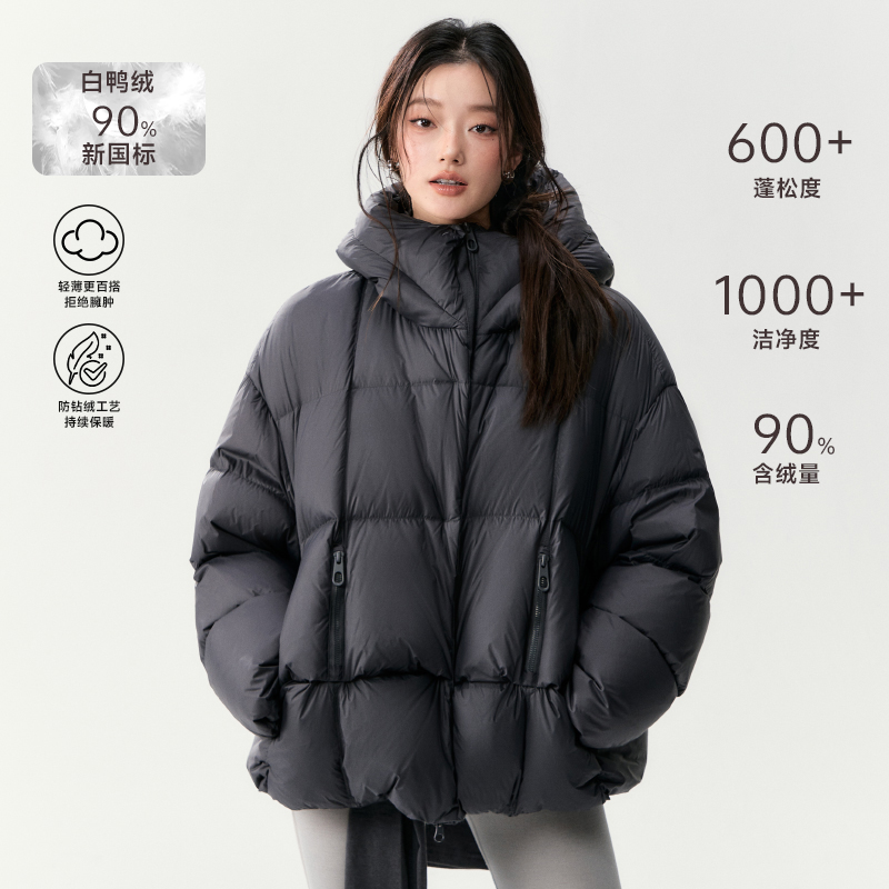 黑色中长款面包服方格豆腐块韩版