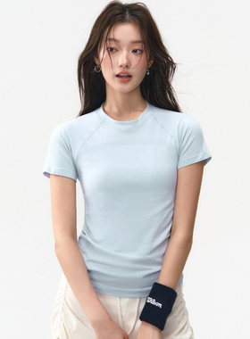 夏新款运动短袖女无缝一体织透气速干跑步训练普拉提健身瑜伽t恤