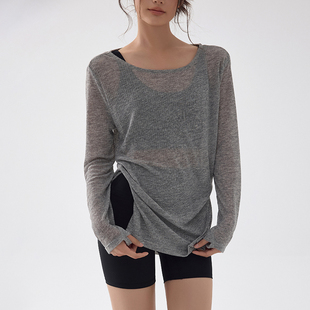 普拉提训练服轻薄透气宽松瑜伽健身服速干上衣 女秋季 运动长袖 罩衫