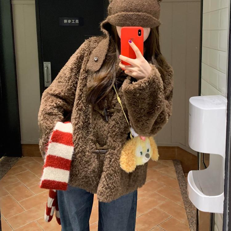 高级覆古羊羔毛外套女秋冬新款洋气慵懒皮毛一体羊羔绒休闲厚大衣