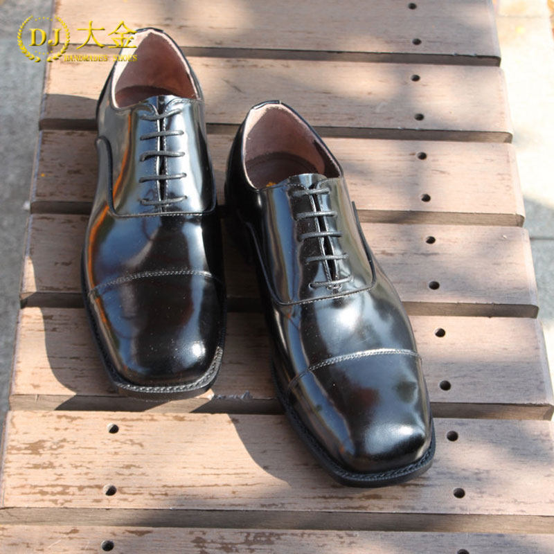 透气真皮底方头宽头轻便鞋