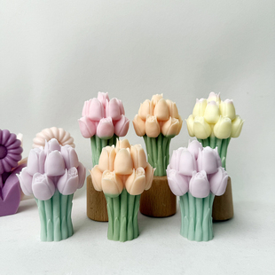 郁金香花束硅胶模具香薰蜡烛石膏摆件硅胶模具9117，9177