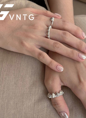 VINTAGETASTE 韩国ins同款立体爱心戒指叠戴小众清冷气质感桃心