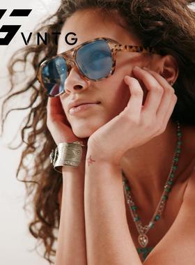 VNTG墨镜蓝色渐变镜片复古多边形ins网红款uv400防板材色太阳眼镜