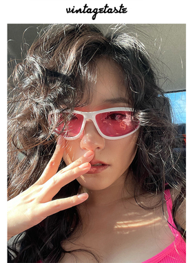 骑行复古辣妹粉白太阳眼镜
