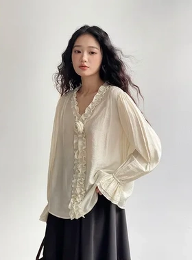 衬衫秋季上衣长袖女式秋日感Y1588F歌铭女装花房】衬衣法式【