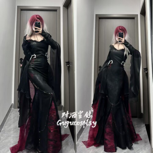 对酒当鸽 现货 无期迷途cosplay瑟琳cos黯夜同行 v领飘逸披肩礼服