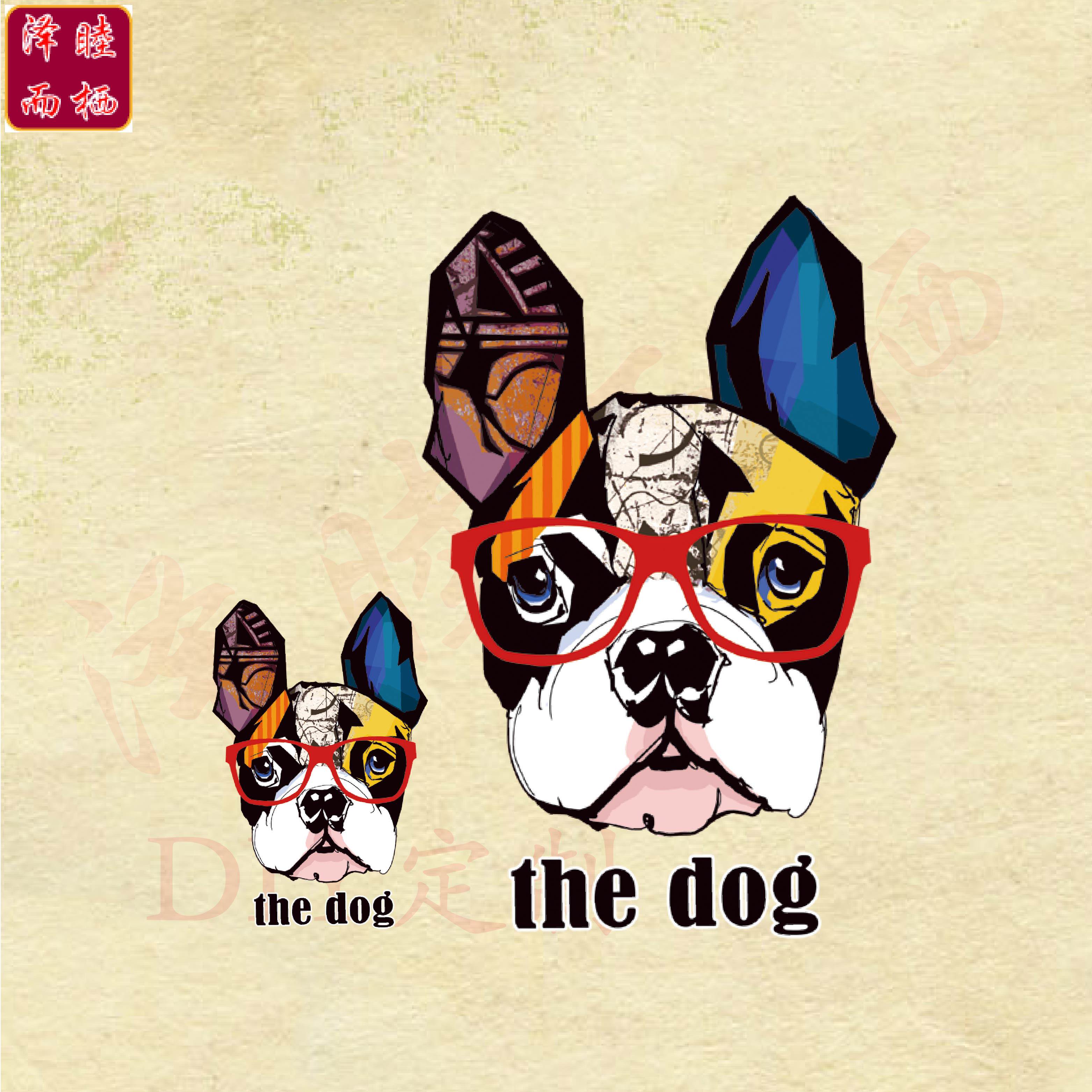 卡通动物彩色狗衣服印花图案大号可来图定制补丁辅料熨斗烫画贴