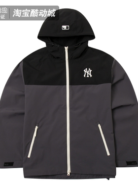 MLB男女外套春秋新品运动休闲撞色宽松防风梭织连帽夹克3AWJB0344