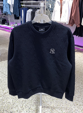 MLB情侣卫衣男女装NY复古老花运动服休闲宽松圆领套头衫3AMTM0244