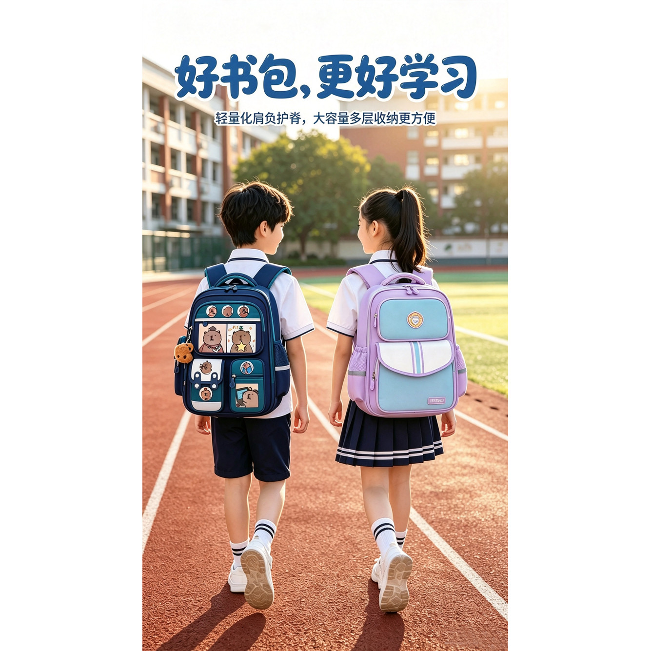 韩版小学生书包卡通简约护脊书包1到9年级书包多层收纳