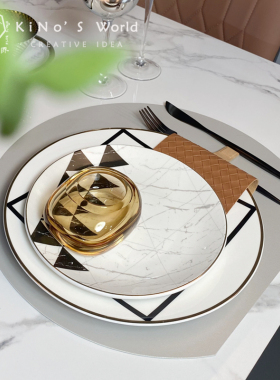 北欧轻奢样板房展厅餐桌餐盘摆件