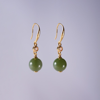 [何仙儿专属][只此青绿]和田玉圆珠耳饰 /多样性发其一