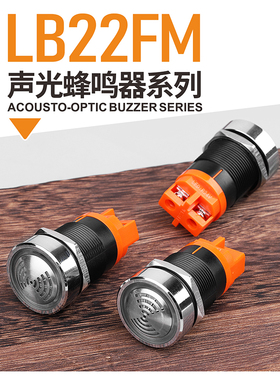蓝波22mm蜂鸣器断续红色闪光高分贝防水IP65DC12V24V220V报警器