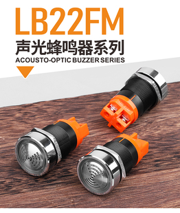 蓝波22mm蜂鸣器断续红色闪光高分贝防水IP65DC12V24V220V报警器