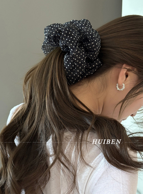 洋气蔚蓝小波点大肠发圈头绳少女高级感薄纱头花韩系扎头皮筋发绳