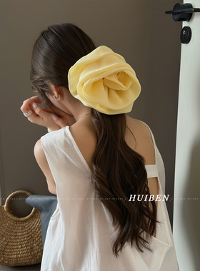 甜妹日记~超大号立体雪纺玫瑰大肠发圈头绳精致洋气头花马尾发绳