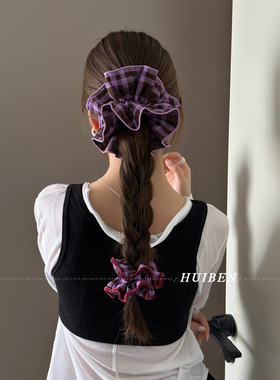 原版高定！赵露思同款紫色格纹大肠发圈少女小蛮腰头绳可露丽发绳