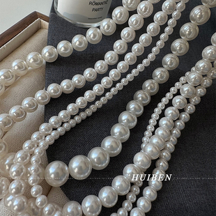 高亮施家珍珠项链女双层缠绕毛衣链高级感正圆锁骨链复古颈链饰品