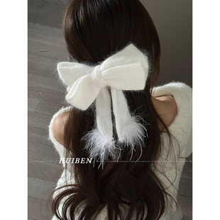氛围感小香~针织毛线蝴蝶结发夹女后脑勺弹簧夹发卡秋冬半扎夹子