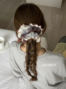 法式腰果花拼接蕾丝大肠发圈头绳女高级感小众设计头花扎马尾发绳