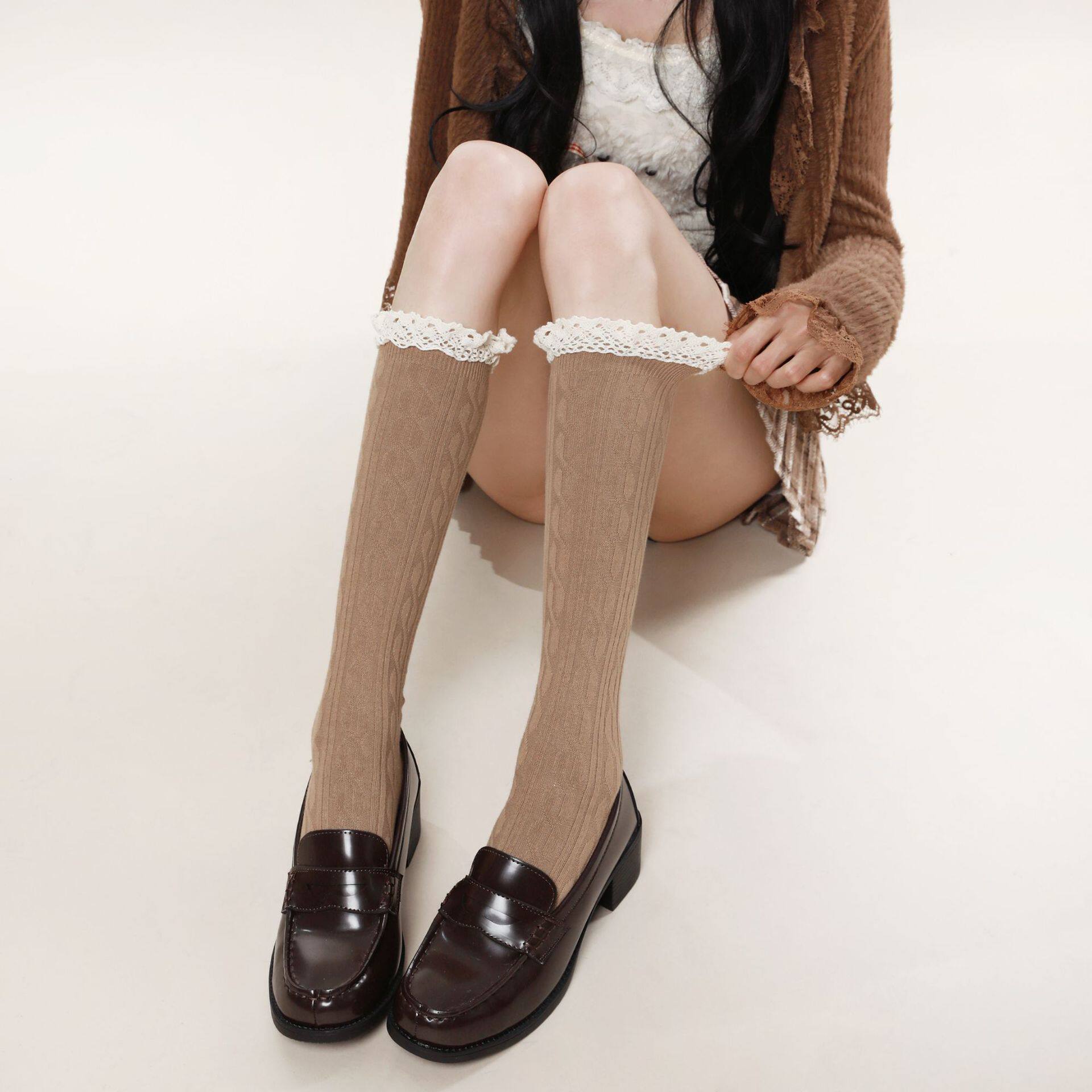 辣妹日记CL日系蕾丝花边小腿袜秋冬可露丽配长靴显瘦大腿袜麻花