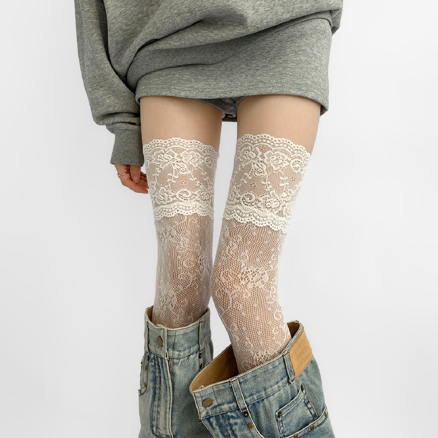 辣妹日记超薄蕾丝过膝袜
