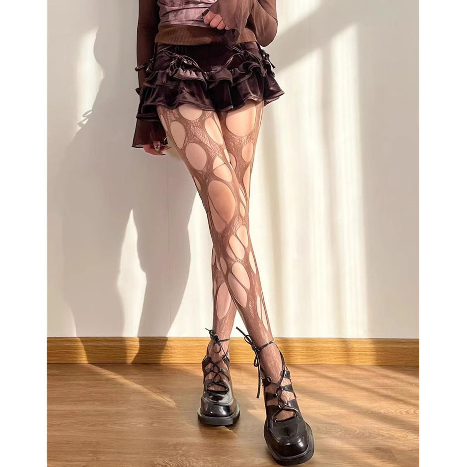 美式复古辣妹亚文化个性破洞袜