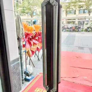 黑钛大门黑色斜拐脚侧装金色有框配件刀头型有无框门把手地弹门