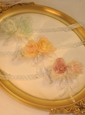 超仙水晶串珠粉色花朵项链珍珠轻奢锁骨链高级感夸张婚纱脖子配饰