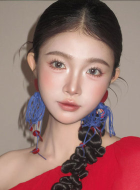 新中式耳环红色撞色长款流苏新娘耳钉感耳饰结婚礼服旗袍配饰