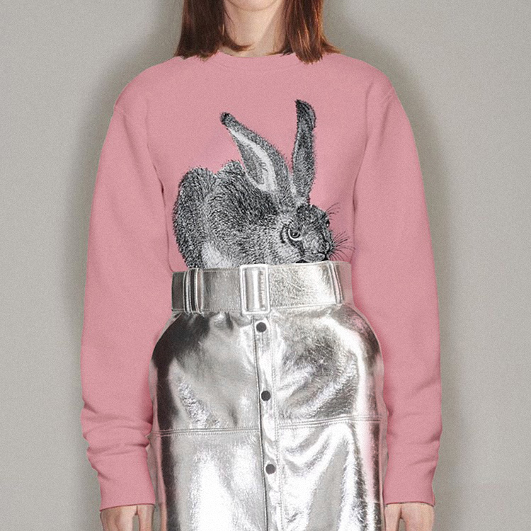 丢勒野兔刺绣女圆领全棉长袖卫衣CLOOOUDS